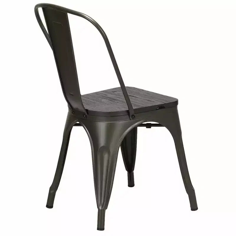 Costway Juego de 4 sillas de comedor modernas de metal con asiento de madera, apilables, para bistró y cafetería