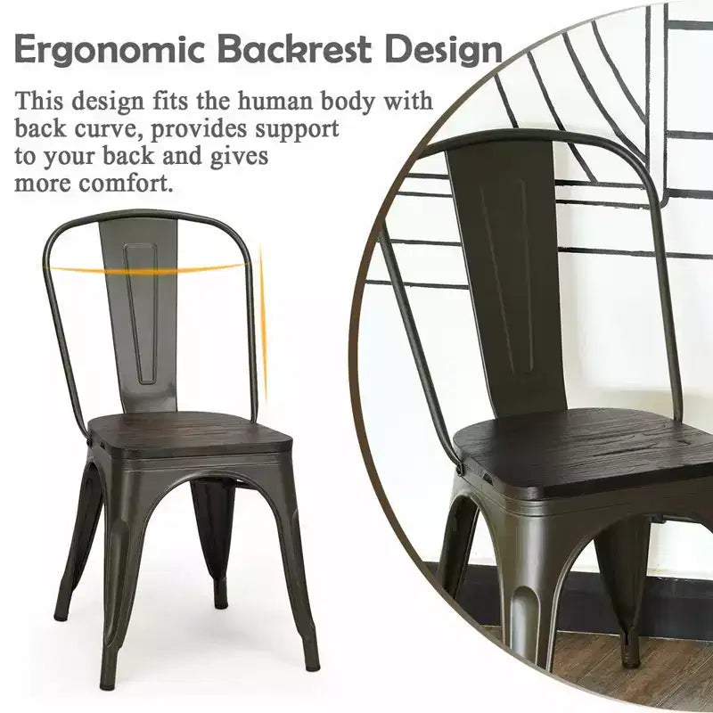 Costway Juego de 4 sillas de comedor modernas de metal con asiento de madera, apilables, para bistró y cafetería