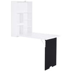 HOMCOM Wall Mounted Foldable Desk with a Blackboard, Fold Out Convertible Floating Desk with Shelves, White