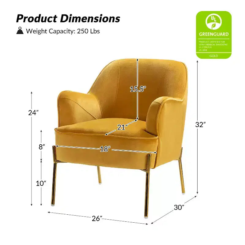 Juego de 2 sillones tapizados Odo Velvet Accent para sala de estar con asiento acolchado | Karat Home