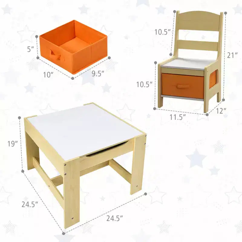 Juego de mesa y sillas infantiles Costway con cajas de almacenamiento, pizarra y tablero de dibujo, gris natural