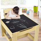 Juego de mesa y sillas infantiles Costway con cajas de almacenamiento, pizarra y tablero de dibujo, gris natural