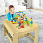 Juego de mesa y sillas infantiles Costway con cajas de almacenamiento, pizarra y tablero de dibujo, gris natural