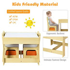 Juego de mesa y sillas infantiles Costway con cajas de almacenamiento, pizarra y tablero de dibujo, gris natural