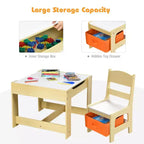 Juego de mesa y sillas infantiles Costway con cajas de almacenamiento, pizarra y tablero de dibujo, gris natural