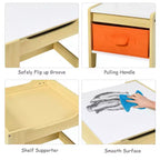 Juego de mesa y sillas infantiles Costway con cajas de almacenamiento, pizarra y tablero de dibujo, gris natural
