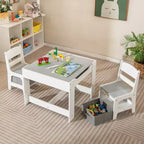 Juego de mesa y sillas infantiles Costway con cajas de almacenamiento, pizarra y tablero de dibujo, gris natural