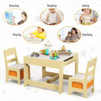 Juego de mesa y sillas infantiles Costway con cajas de almacenamiento, pizarra y tablero de dibujo, gris natural