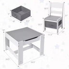 Juego de mesa y sillas infantiles Costway con cajas de almacenamiento, pizarra y tablero de dibujo, gris natural