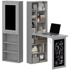 HOMCOM Mesa de Escritorio Plegable Convertiblet, Armario de Escritorio de Pared con Pizarra y Estante Lateral, Estación de Trabajo de Oficina en Casa Multifuncional