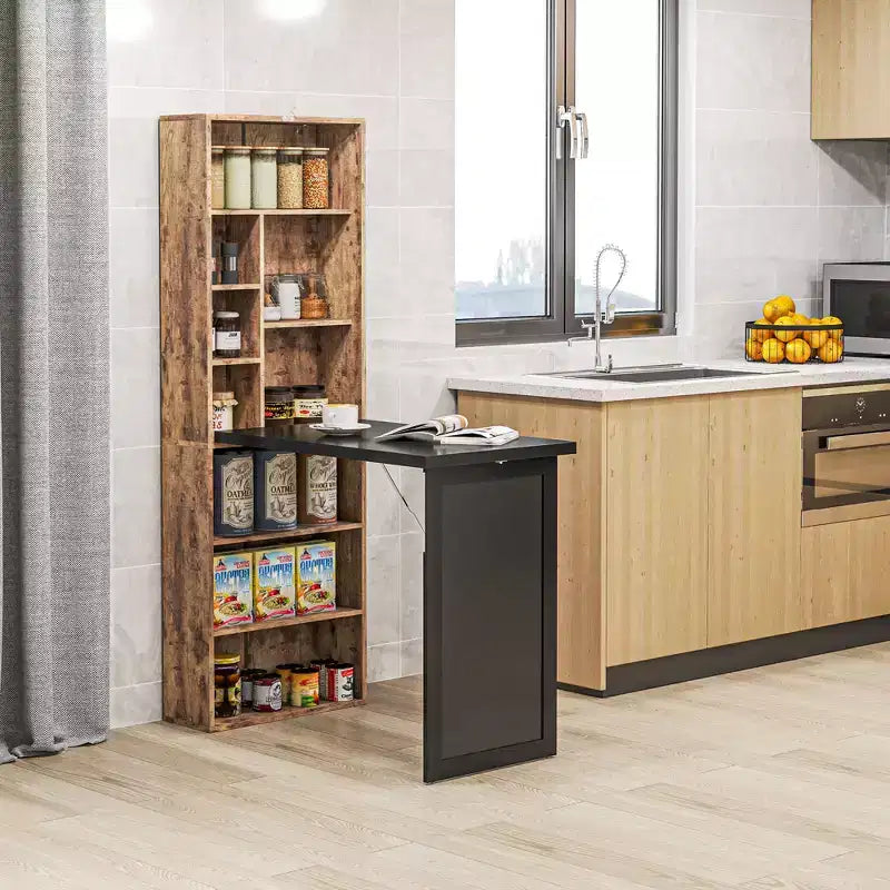 HOMCOM Mesa de Escritorio Plegable Convertiblet, Armario de Escritorio de Pared con Pizarra y Estante Lateral, Estación de Trabajo de Oficina en Casa Multifuncional