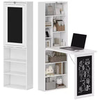HOMCOM Mesa de Escritorio Plegable Convertiblet, Armario de Escritorio de Pared con Pizarra y Estante Lateral, Estación de Trabajo de Oficina en Casa Multifuncional