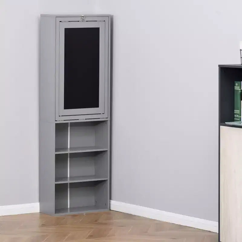 HOMCOM Mesa de Escritorio Plegable Convertiblet, Armario de Escritorio de Pared con Pizarra y Estante Lateral, Estación de Trabajo de Oficina en Casa Multifuncional