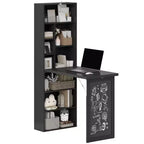 HOMCOM Fold-out Convertible Writing Table, Wall Mount Desk Cabinet with Blackboard and Side Shelf Multi-Function Home Office Workstation