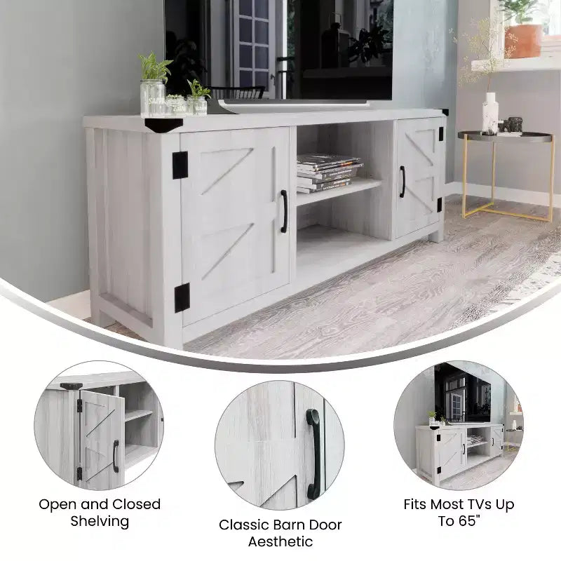 Emma y Oliver Mueble de TV con puerta corredera tipo granero de 59 pulgadas, para televisores de hasta 65 pulgadas, con estante ajustable