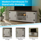 Emma y Oliver Mueble de TV con puerta corredera tipo granero de 59 pulgadas, para televisores de hasta 65 pulgadas, con estante ajustable