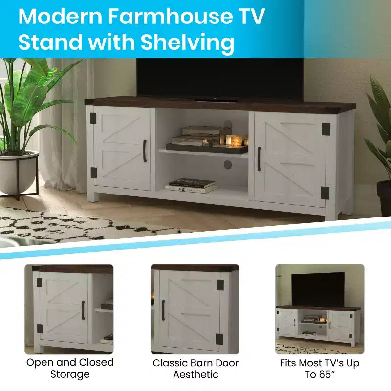 Emma y Oliver Mueble de TV con puerta corredera tipo granero de 59 pulgadas, para televisores de hasta 65 pulgadas, con estante ajustable