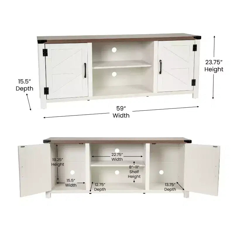 Emma y Oliver Mueble de TV con puerta corredera tipo granero de 59 pulgadas, para televisores de hasta 65 pulgadas, con estante ajustable