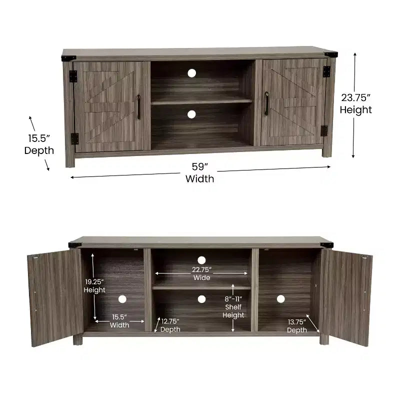 Emma y Oliver Mueble de TV con puerta corredera tipo granero de 59 pulgadas, para televisores de hasta 65 pulgadas, con estante ajustable