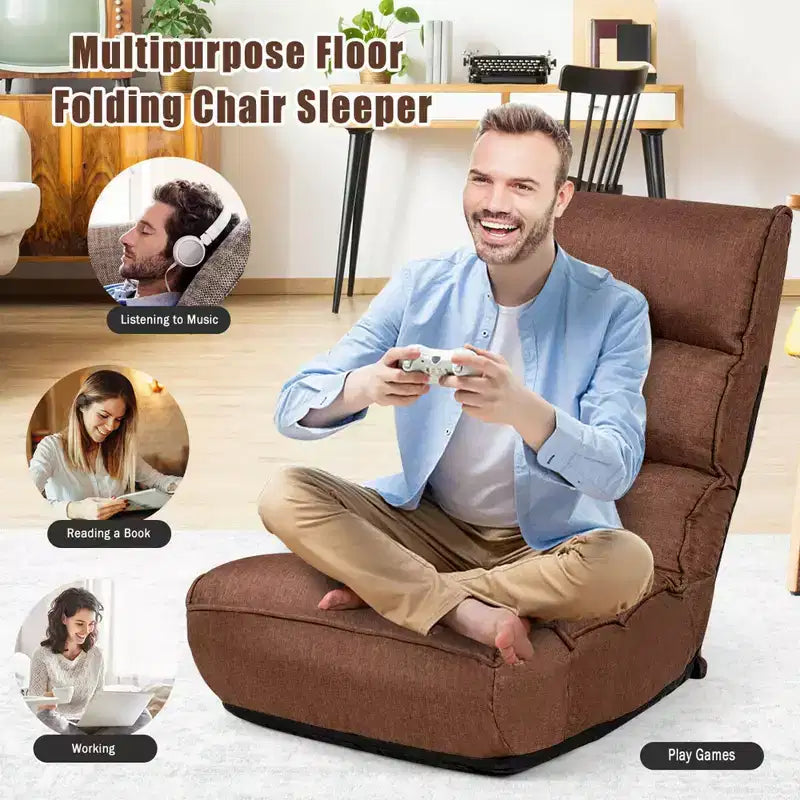 Sillón de suelo plegable Costway de 4 posiciones con respaldo y reposacabezas ajustables