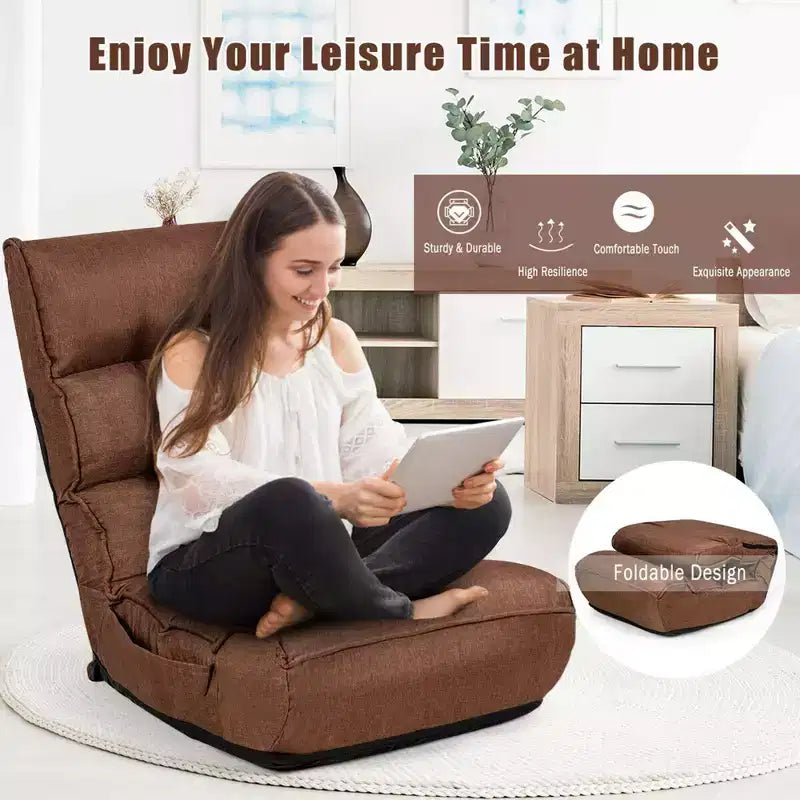 Sillón de suelo plegable Costway de 4 posiciones con respaldo y reposacabezas ajustables