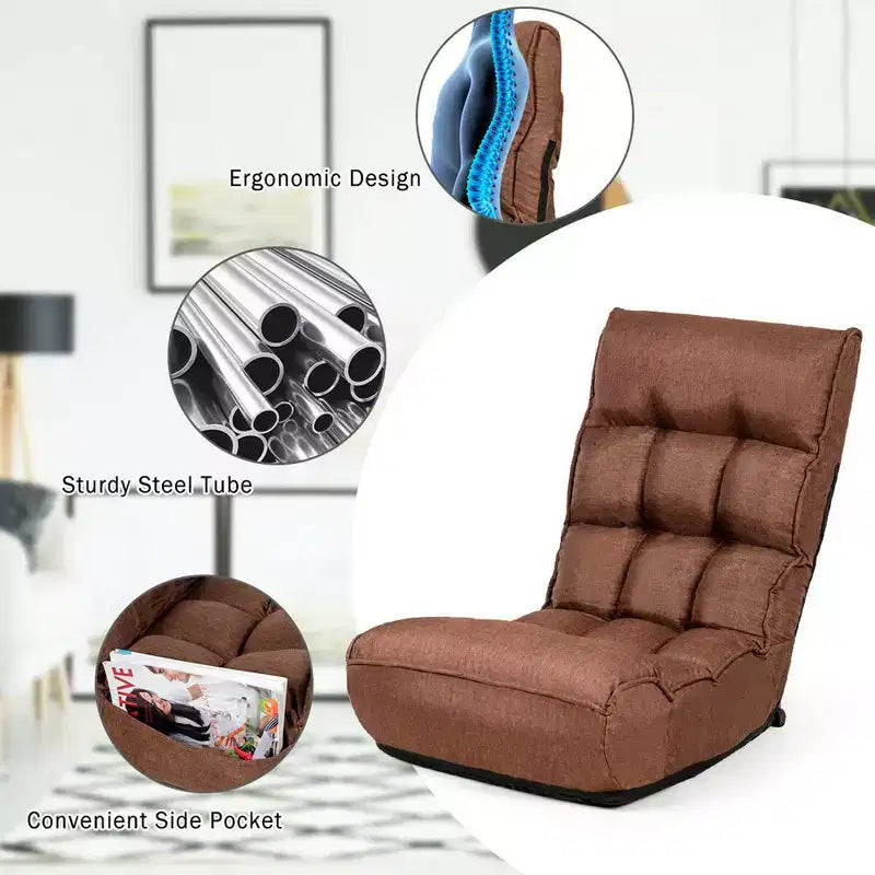 Sillón de suelo plegable Costway de 4 posiciones con respaldo y reposacabezas ajustables