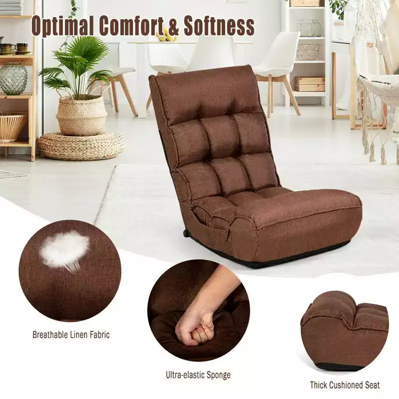 Sillón de suelo plegable Costway de 4 posiciones con respaldo y reposacabezas ajustables