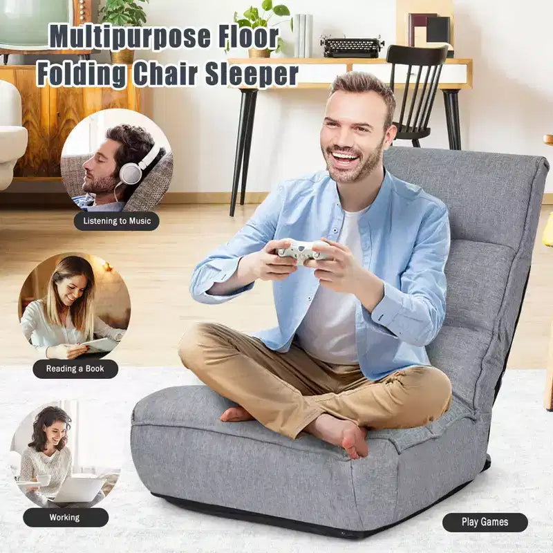 Sillón de suelo plegable Costway de 4 posiciones con respaldo y reposacabezas ajustables