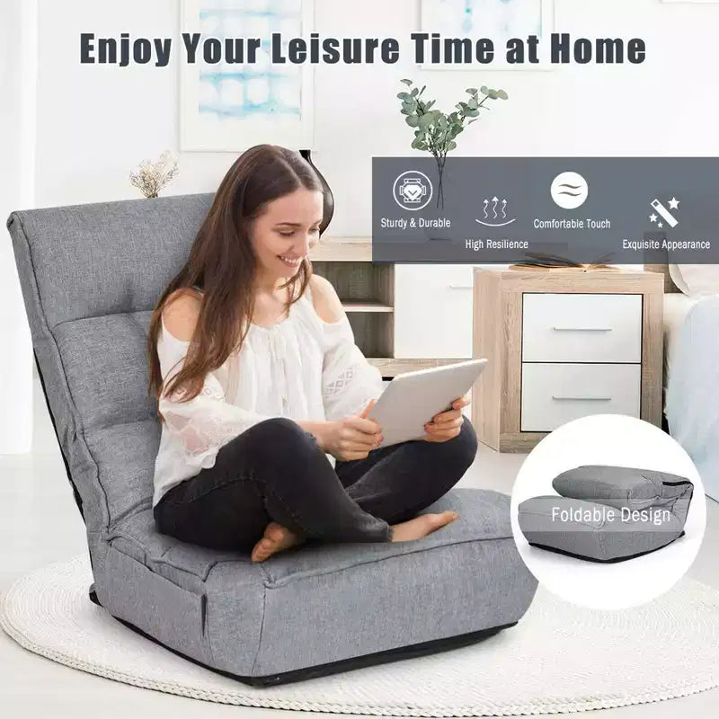 Sillón de suelo plegable Costway de 4 posiciones con respaldo y reposacabezas ajustables