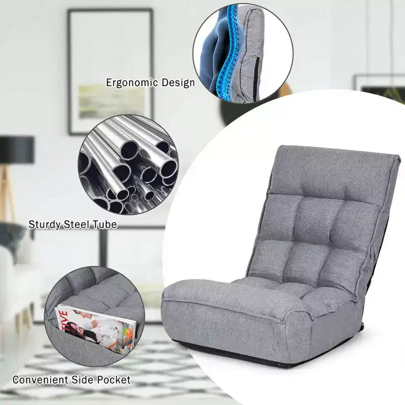 Sillón de suelo plegable Costway de 4 posiciones con respaldo y reposacabezas ajustables
