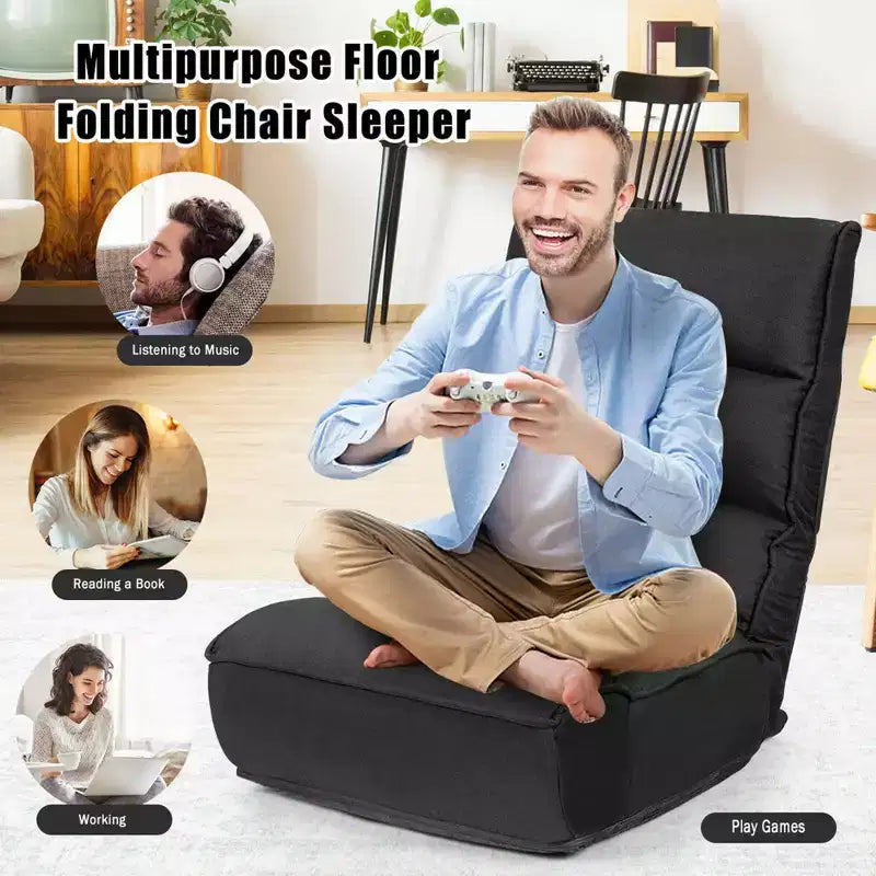 Sillón de suelo plegable Costway de 4 posiciones con respaldo y reposacabezas ajustables
