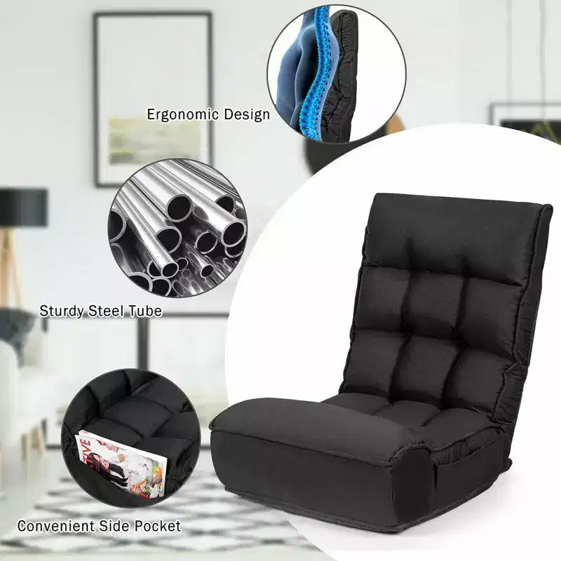 Sillón de suelo plegable Costway de 4 posiciones con respaldo y reposacabezas ajustables