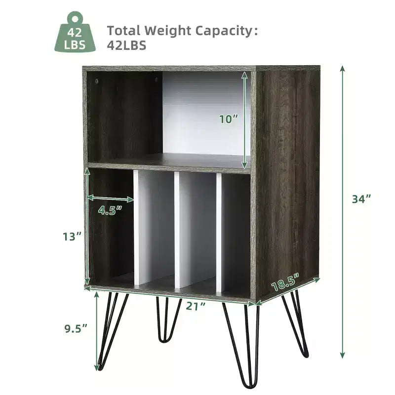 Costway Record Player Stand Turntable Stand Display Shelf Media Storage Cabinet Walnut