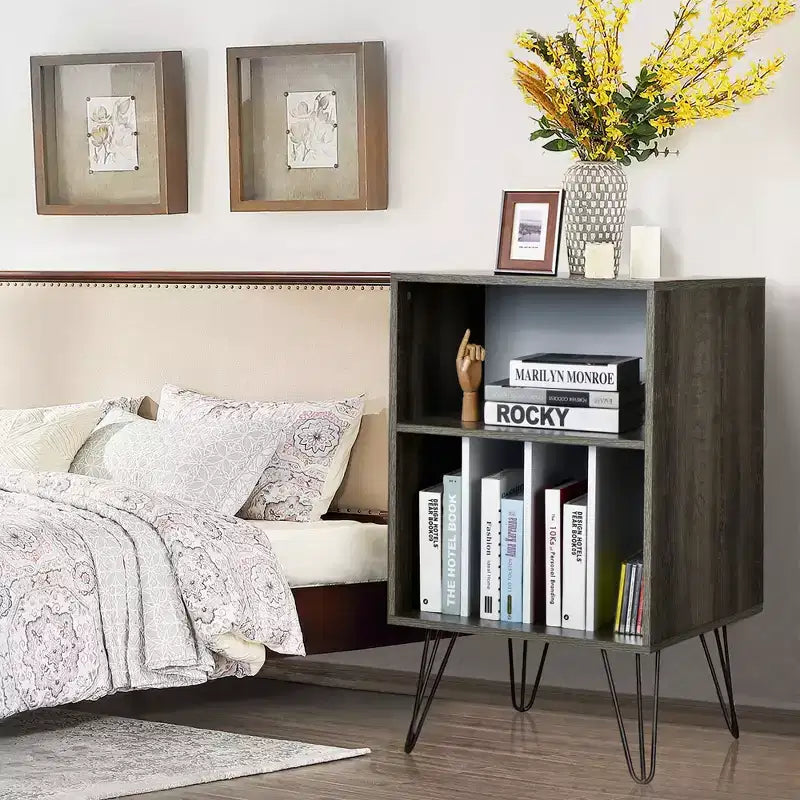 Costway Record Player Stand Turntable Stand Display Shelf Media Storage Cabinet Walnut