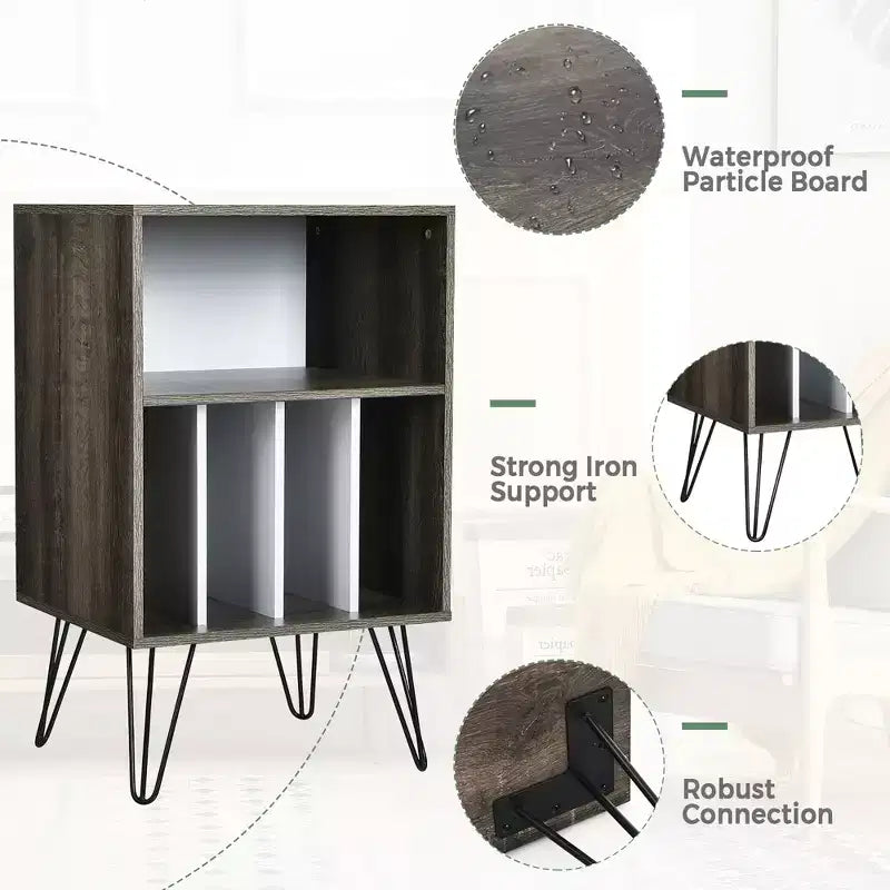 Costway Record Player Stand Turntable Stand Display Shelf Media Storage Cabinet Walnut