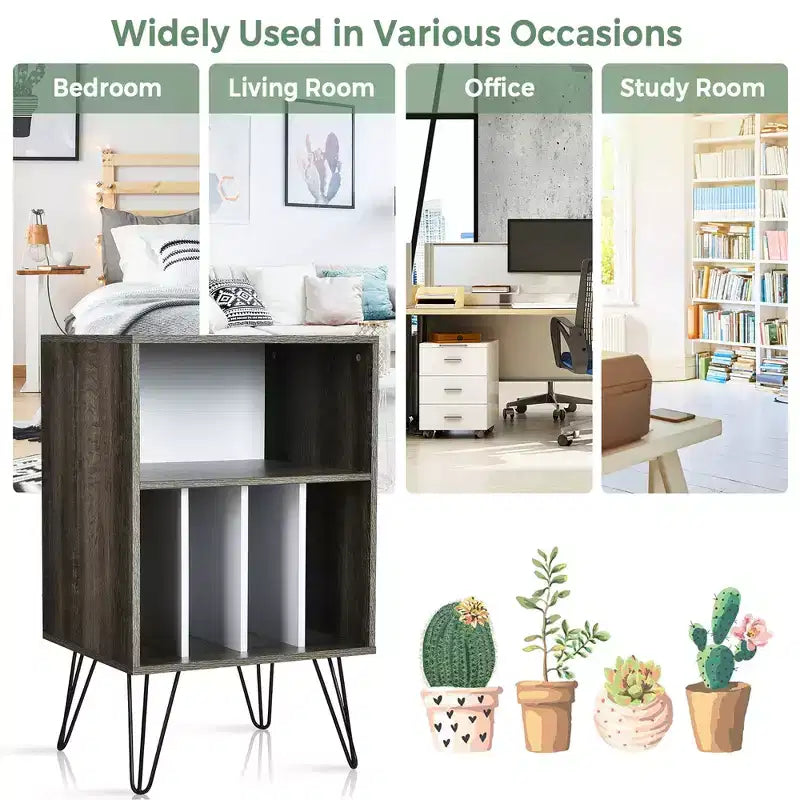 Costway Record Player Stand Turntable Stand Display Shelf Media Storage Cabinet Walnut