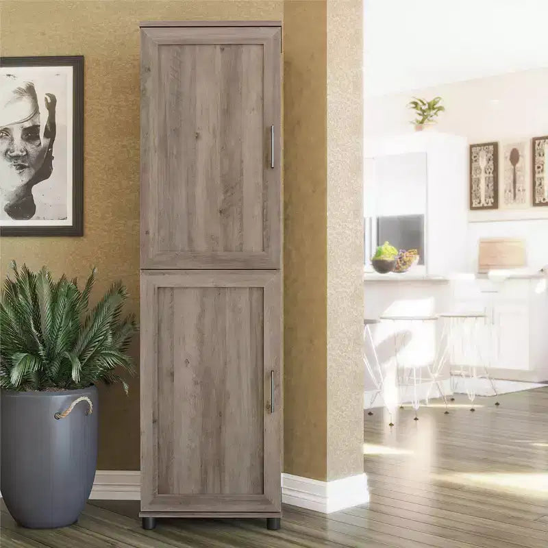 RealRooms Tindall 2 Door Kitchen Pantry Cabinet, Gray Oak