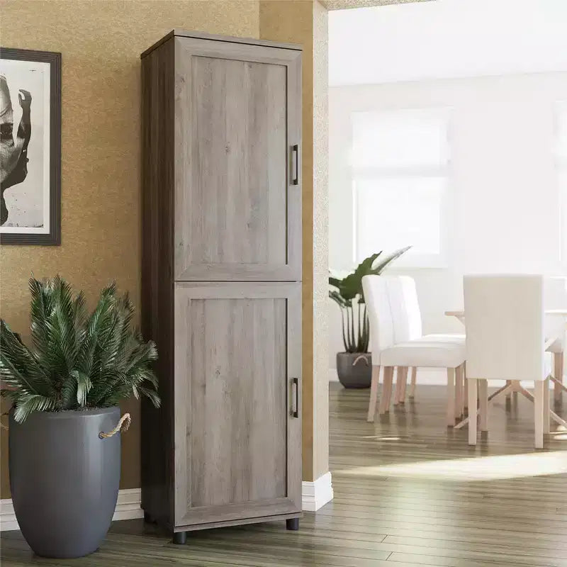 RealRooms Tindall 2 Door Kitchen Pantry Cabinet, Gray Oak