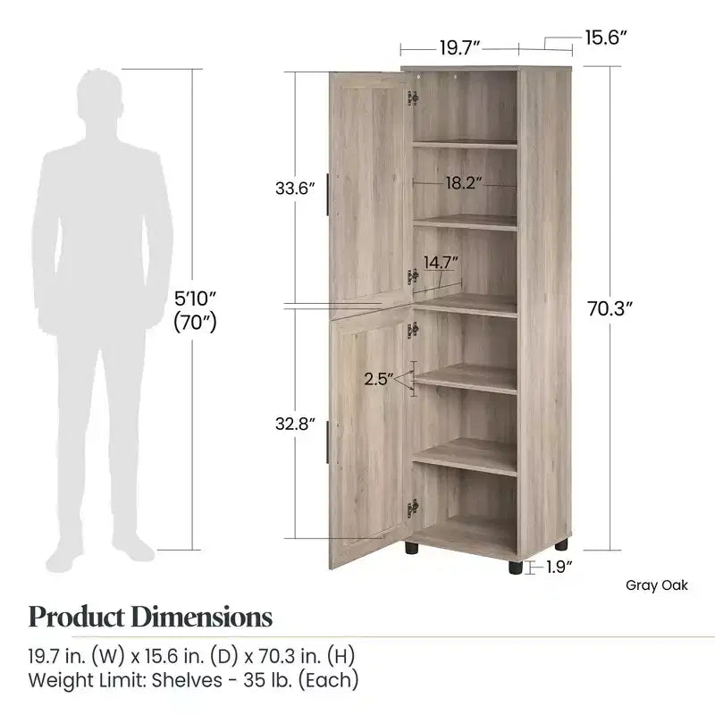 RealRooms Tindall 2 Door Kitchen Pantry Cabinet, Gray Oak