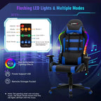 Silla de juegos giratoria ajustable Costway con luces LED y control remoto