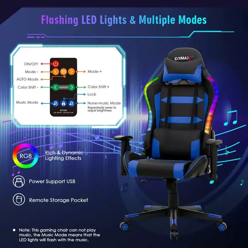 Silla de juegos giratoria ajustable Costway con luces LED y control remoto