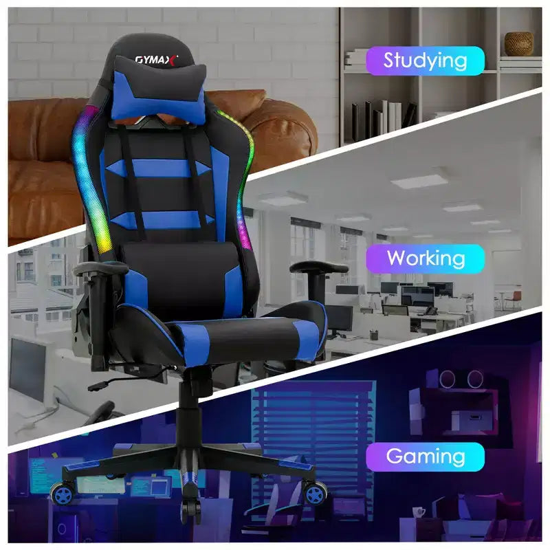 Silla de juegos giratoria ajustable Costway con luces LED y control remoto