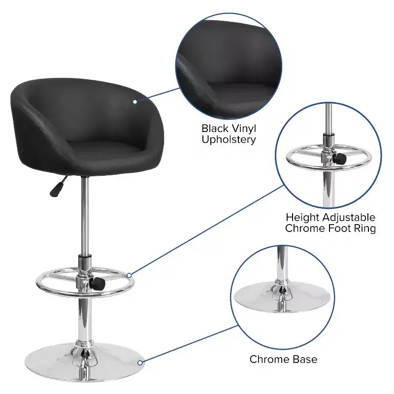 Merrick Lane - Taburete moderno para bar y comedor con asiento tipo cubo, giratorio 360°, altura ajustable y reposapiés de metal
