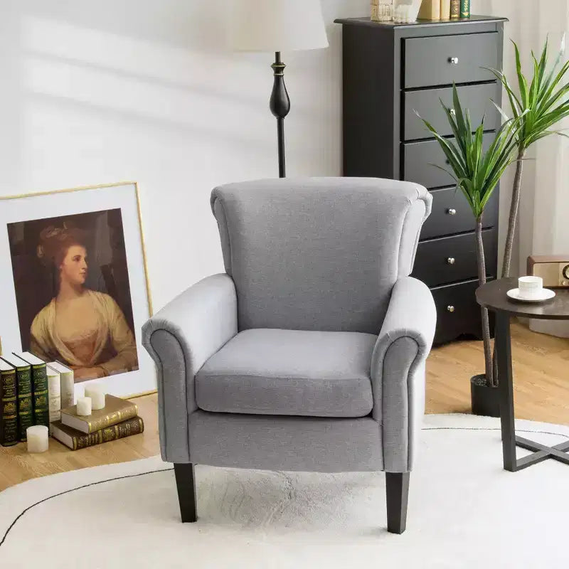 Costway Sillón decorativo moderno tapizado en tela con patas de madera de caucho Gris oscuro/Gris claro