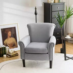Costway Sillón decorativo moderno tapizado en tela con patas de madera de caucho Gris oscuro/Gris claro