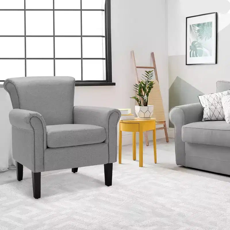 Costway Sillón decorativo moderno tapizado en tela con patas de madera de caucho Gris oscuro/Gris claro