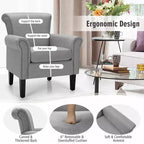 Costway Sillón decorativo moderno tapizado en tela con patas de madera de caucho Gris oscuro/Gris claro