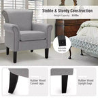 Costway Sillón decorativo moderno tapizado en tela con patas de madera de caucho Gris oscuro/Gris claro