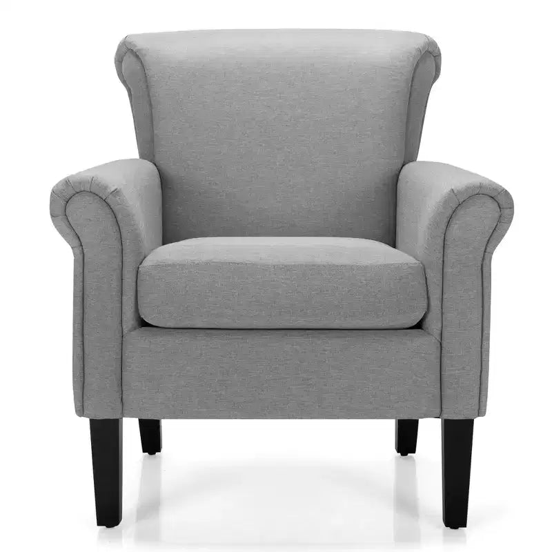 Costway Sillón decorativo moderno tapizado en tela con patas de madera de caucho Gris oscuro/Gris claro