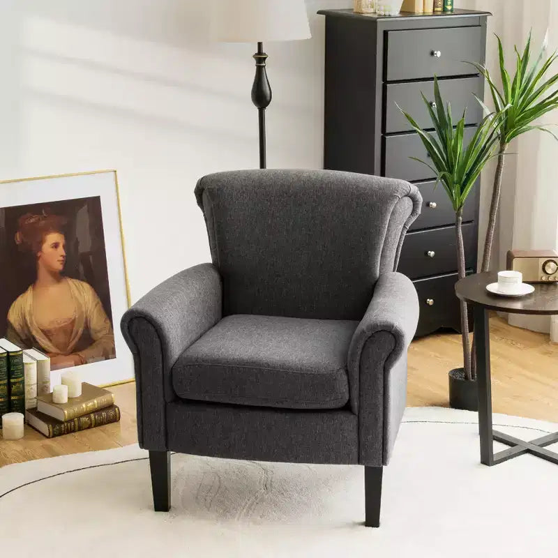 Costway Sillón decorativo moderno tapizado en tela con patas de madera de caucho Gris oscuro/Gris claro
